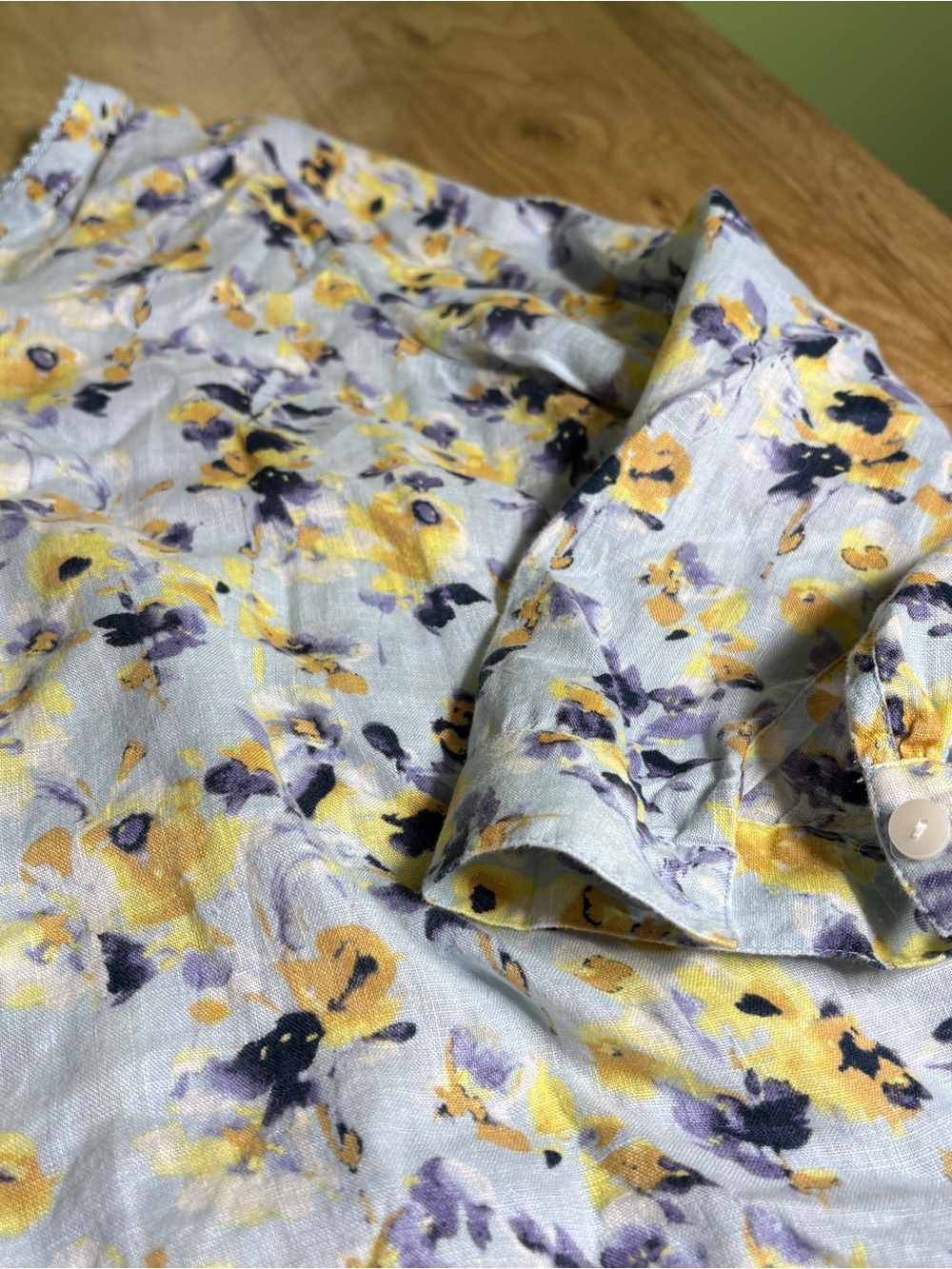 J. Jill Love Linen Light Blue Floral Button Up 3/4 Sleeve Shirt Size L Petite - Picture 5 of 12